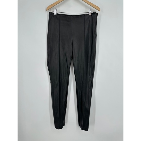ZARA Faux Leather Skinny Pants High Waist Pleated Ankle Zip Leggings, Black - Picture 5 of 13